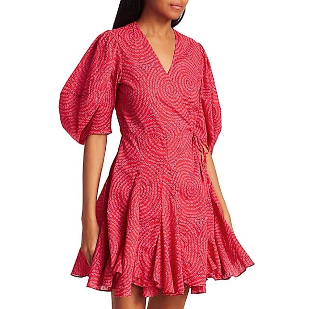Rhode Rosie printed mini wrap dress w puff sleeves